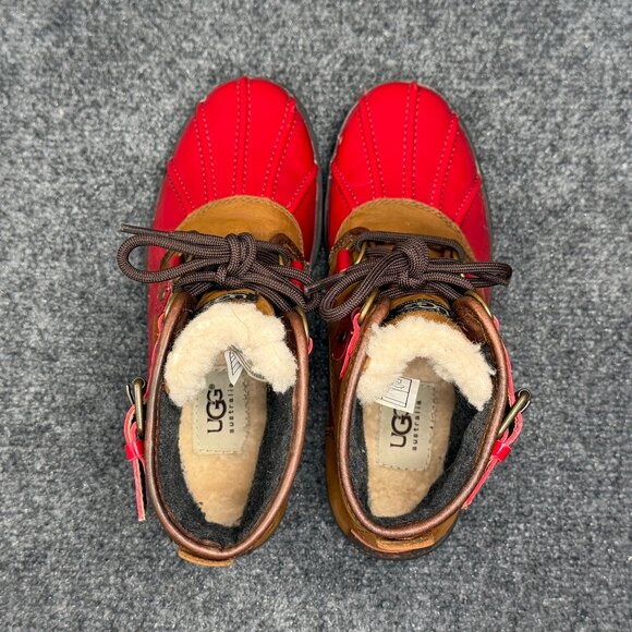 UGG Cecile Waterproof Duck Boots Women's Size 6 Brown Red Patent Leather Ankle - Picture 9 of 13